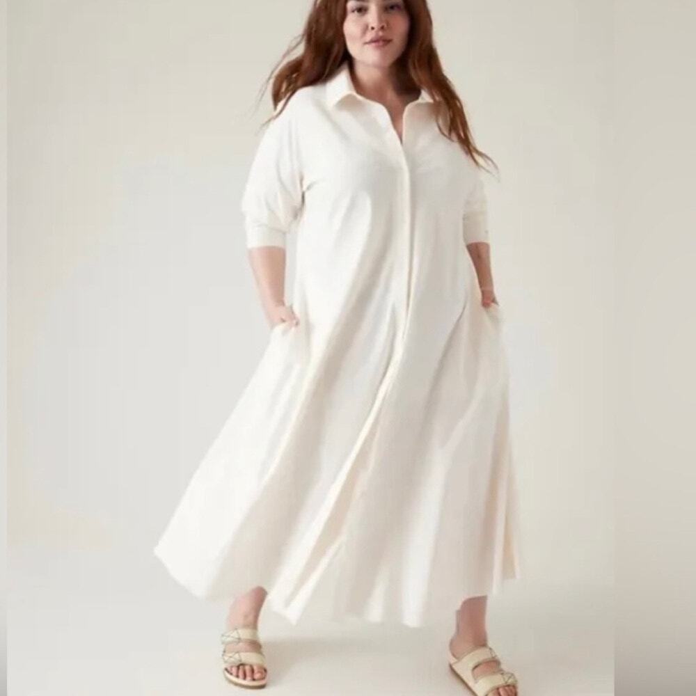 Athleta Cosmic Layer Dress In Magnolia White Midi Maxi Pockets Women's Size 3X